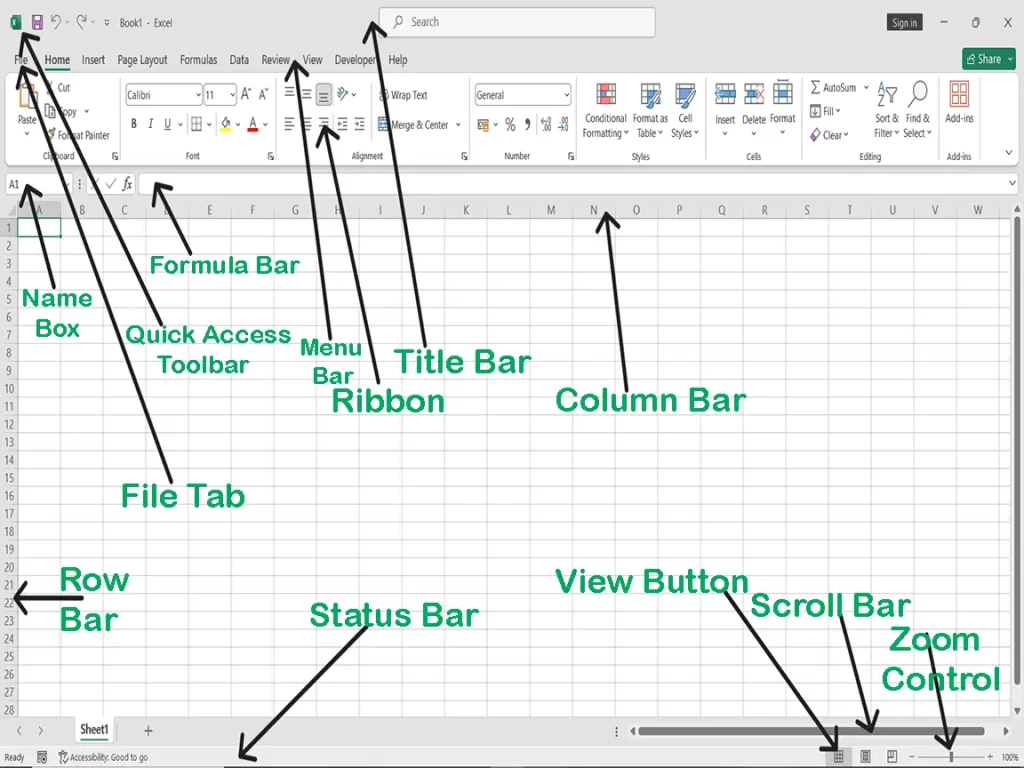 MS Excel Windows Elements